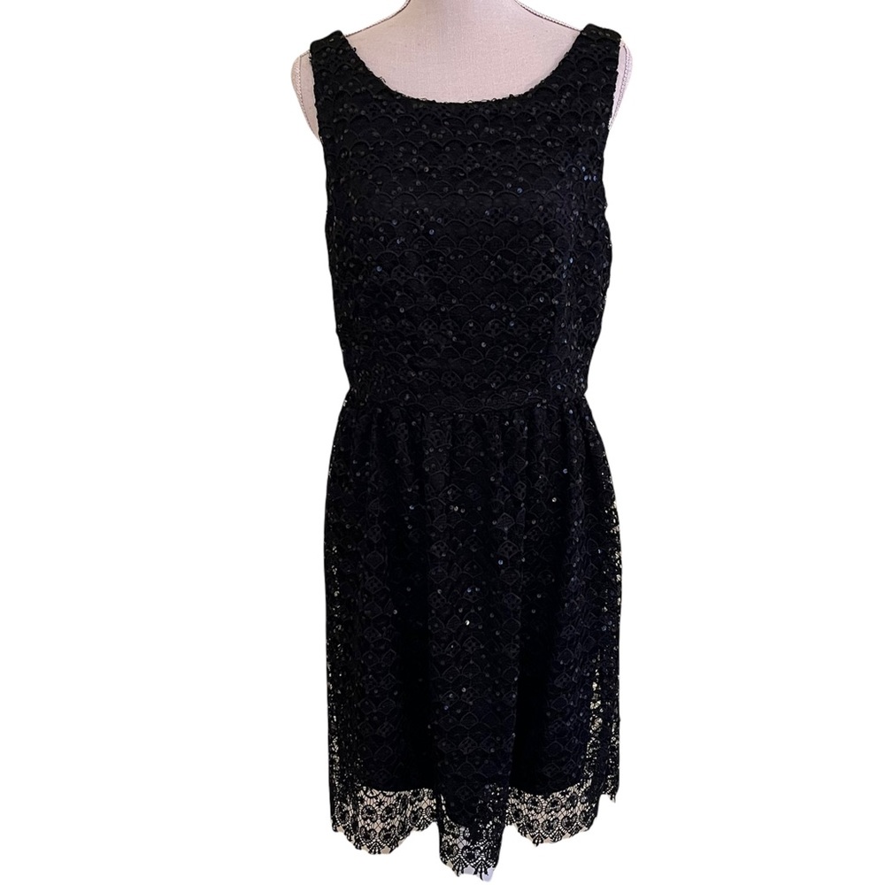 Marina Black Sequins and Lace Sleeveless Dress 12